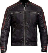 Distressed Black Motorcycle Real Lamsbkin Leather Jacket for Men - Cafe Racer N 7 Black Genuine Leather Jacket - MNCLeather